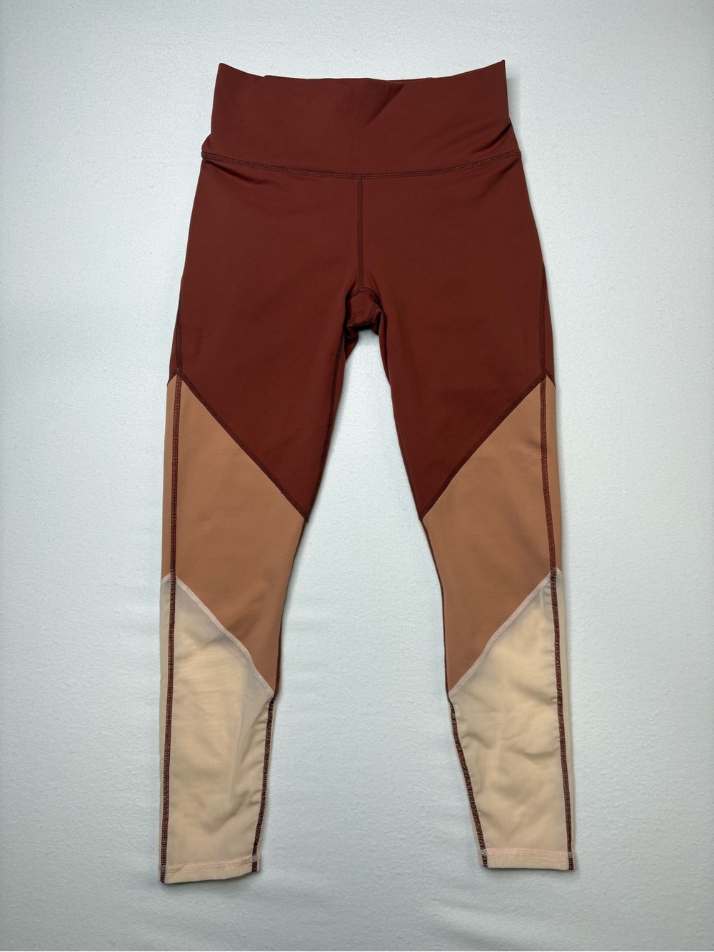 Colorblock High-Waist Leggings - Rust & Tan, Fabletics, XS